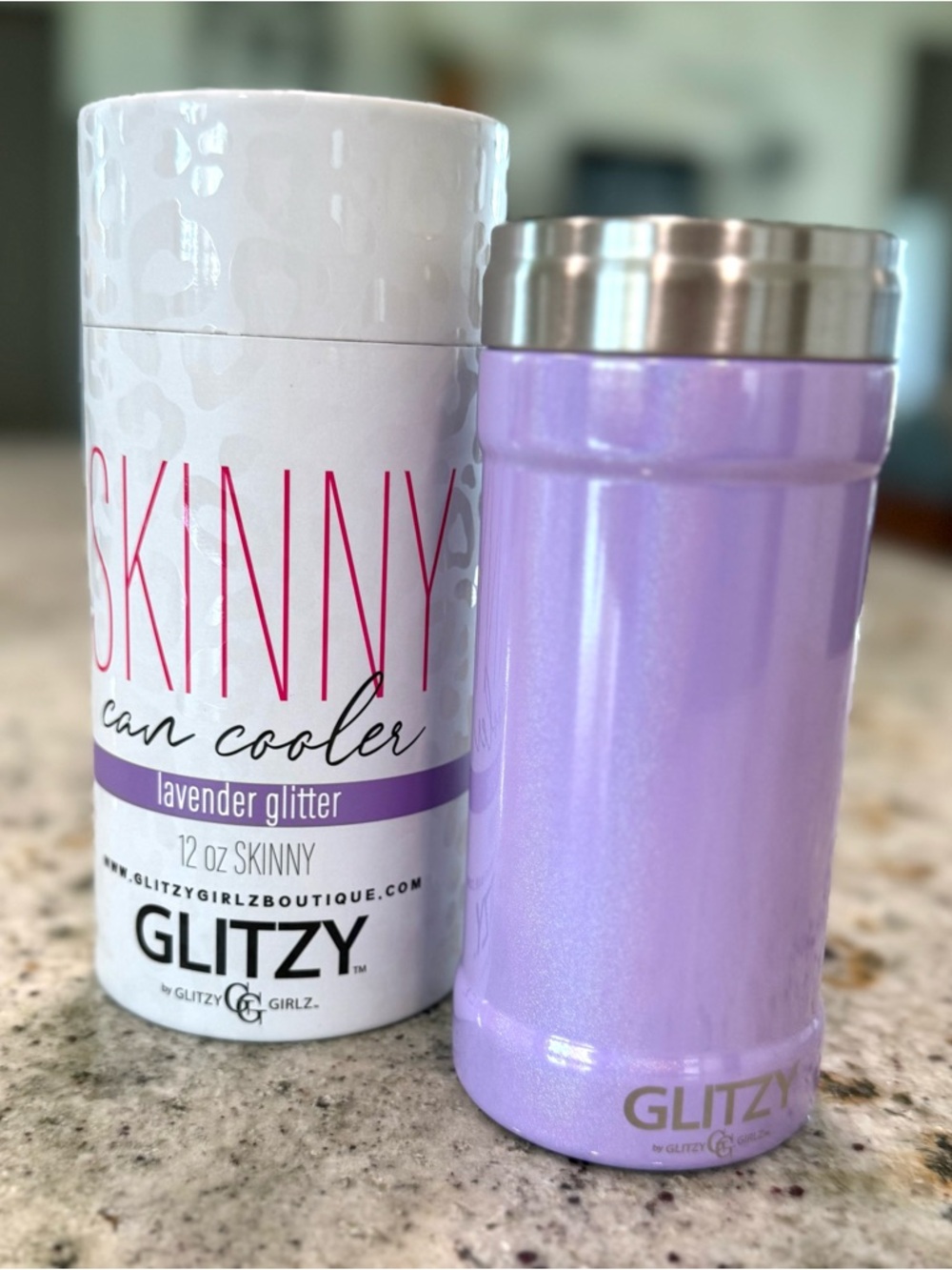 Glitzy Girlz "Lavender Glitter" 12 oz Skinny Can Cooler - NEW